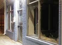 broken glass at office building